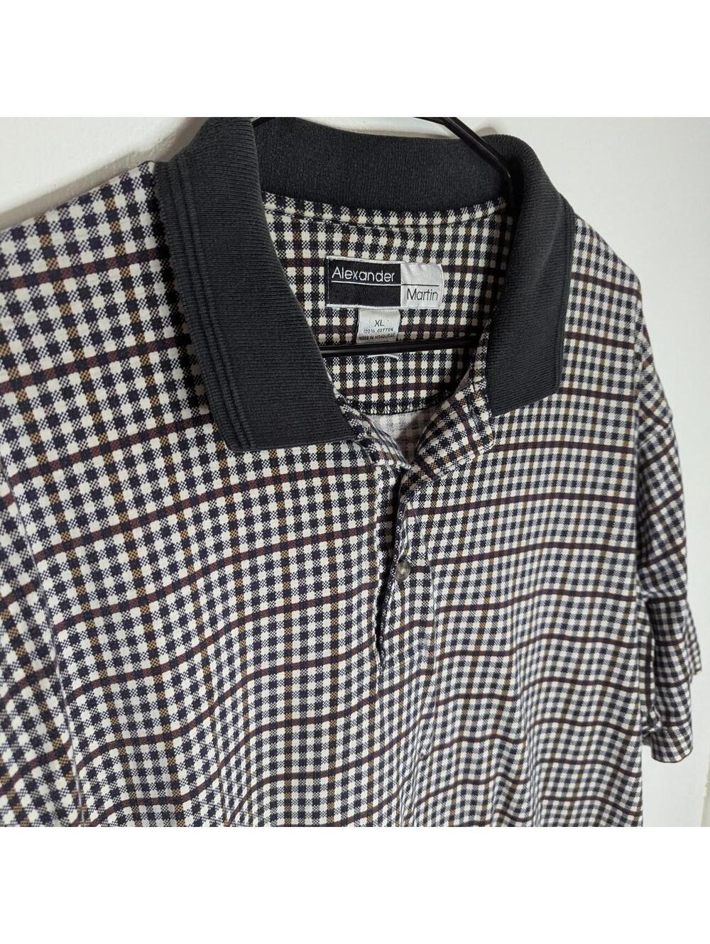 Vintage 90s Alexander Martin Check Polo Shirt Men’s XL 100% Cotton